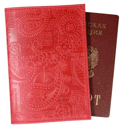 Цена: 152.60 руб. Обложка для паспорта из натуральной кожи, красный, сплошное блинтовое тиснение по коже "Индийский орнамент"