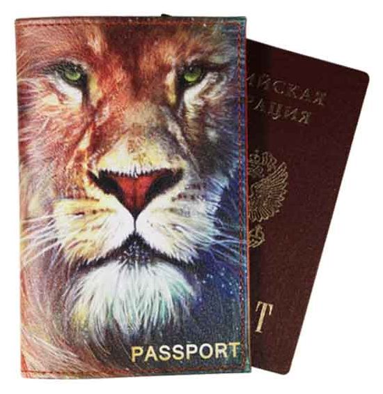 Цена: 312.20 руб. Обложка для паспорта из натуральной кожи, цветной рисунок по коже "Лев"