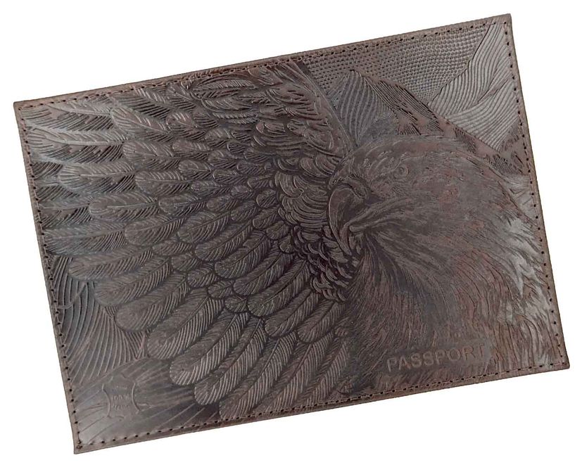 Цена: 152.60 руб. Обложка для паспорта из натуральной кожи, коричневый, сплошное тиснение по коже "Орел"