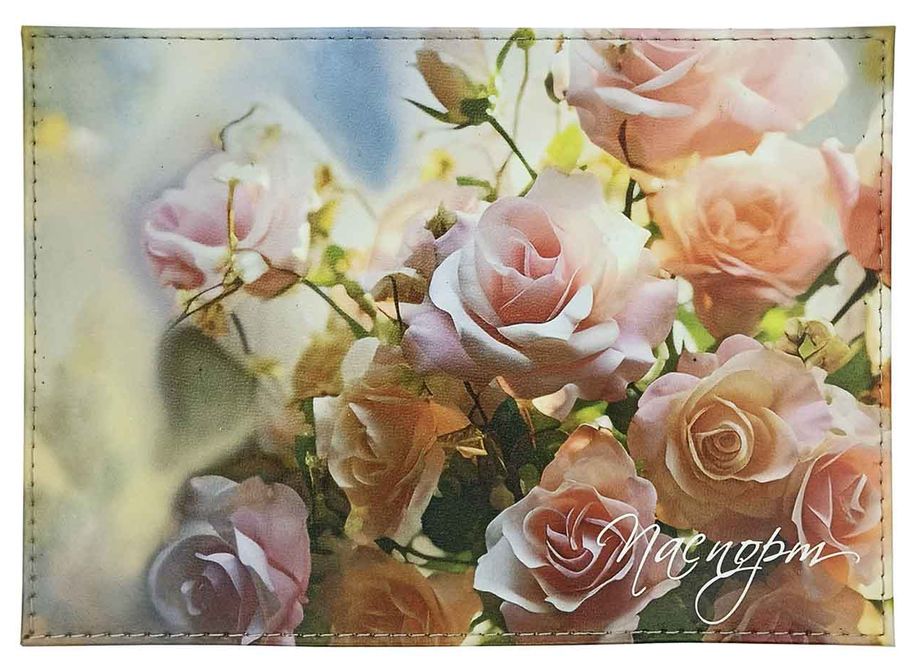 Цена: 312.20 руб. Обложка для паспорта из натуральной кожи, цветной рисунок по коже "Утренняя роза"
