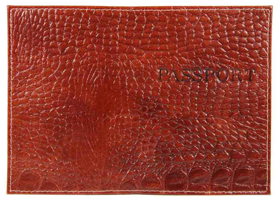 Цена: 217.00 руб. Обложка для паспорта из натуральной кожи Кроко, коричневый, тисн.конгрев "PASSPORT"