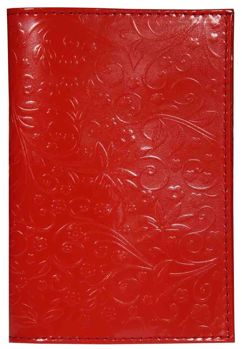 Цена: 198.10 руб. Обложка для паспорта из лакированной натуральной кожи, красный, сплошное тиснение по коже "Флаверс"
