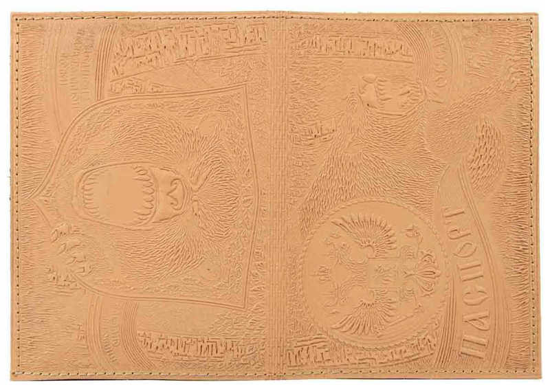 Цена: 126.00 руб. Обложка для паспорта из натуральной кожи, бежевый, тисн.блинтовое"Медведь"