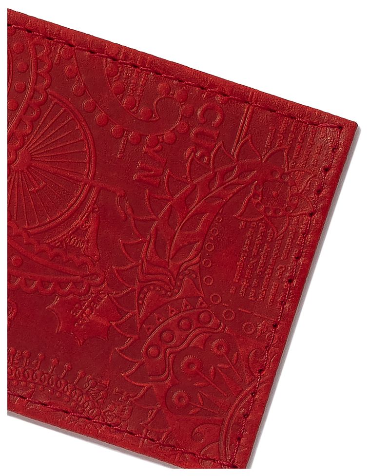Цена: 80.50 руб. Обложка для проездного билета из натуральной кожи, красный, сплошное тиснение по коже "Индийский орнамент"