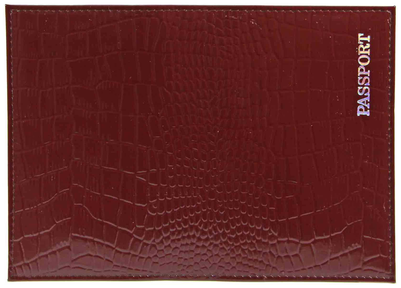 Цена: 168.00 руб. Обложка для паспорта из натуральной кожи Крокодил, бордо, тисн.серебро "PASSPORT"
