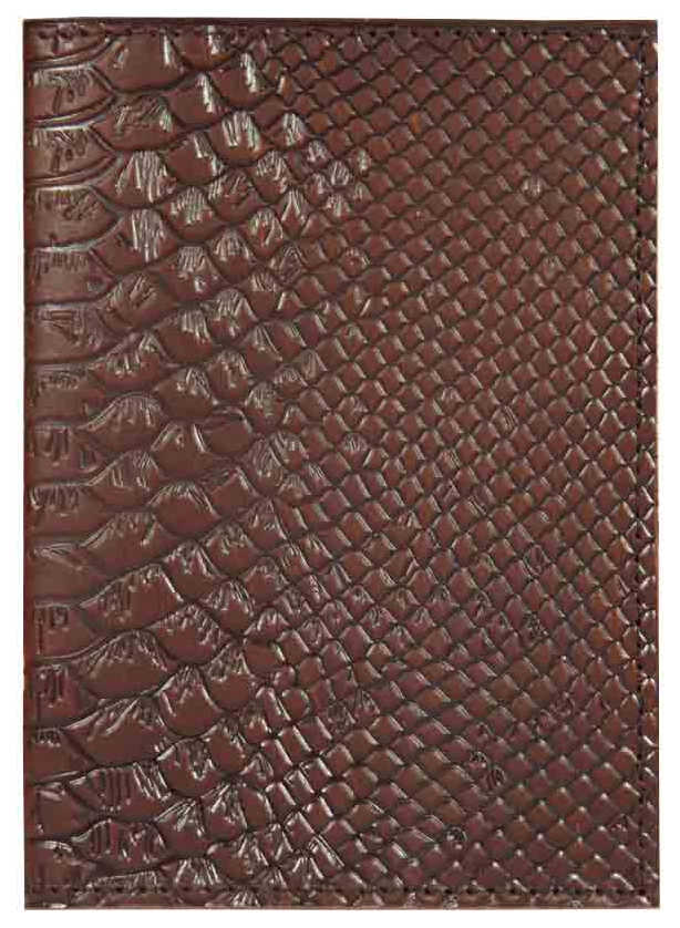 Цена: 126.00 руб. Обложка для паспорта из натуральной кожи, коричневый, сплошное блинтовое тиснение по коже "Питон"