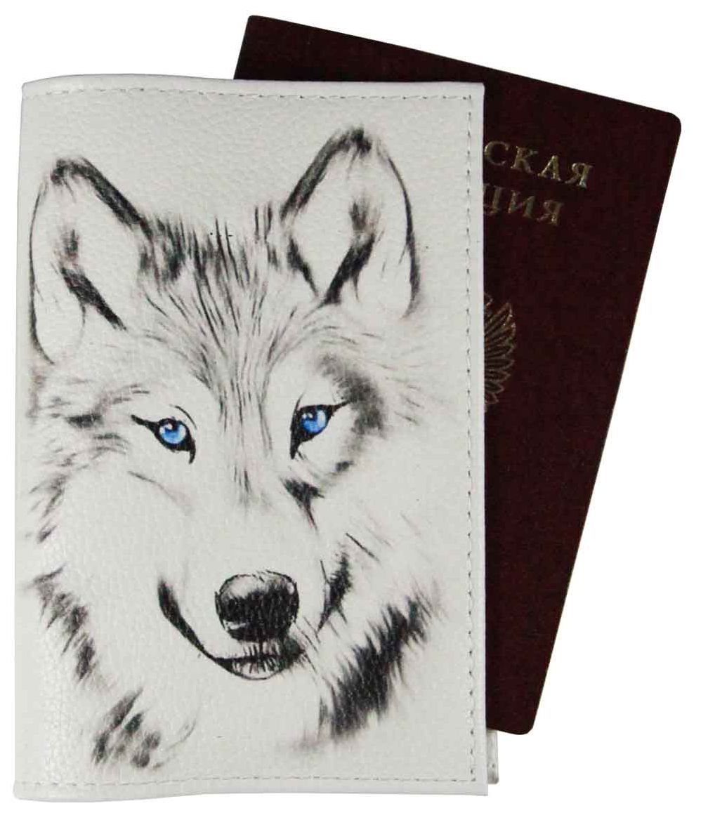 Цена: 312.20 руб. Обложка для паспорта из натуральной кожи, цветной рисунок по коже "Северный волк"