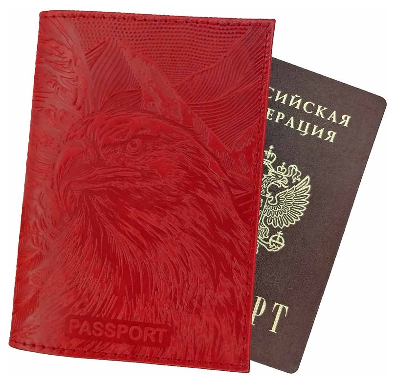 Цена: 152.60 руб. Обложка для паспорта из натуральной кожи, красный, сплошное тиснение по коже "Орел"