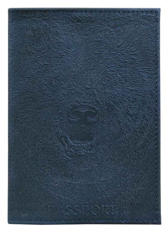 Цена: 126.00 руб. Обложка для паспорта из натуральной кожи, черный, сплошное блинтовое тиснение по коже "Медведь 3D"