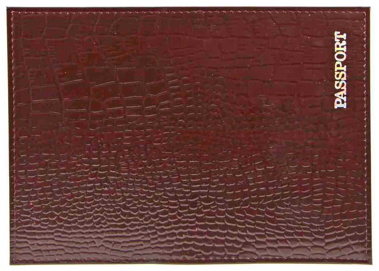 Цена: 168.00 руб. Обложка для паспорта из натуральной кожи Крокодил, коричневый, тисн.серебро "PASSPORT"