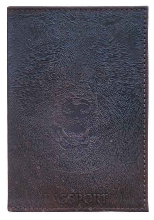 Цена: 126.00 руб. Обложка для паспорта из натуральной кожи, коричневый, сплошное блинтовое тиснение по коже "Медведь 3D"