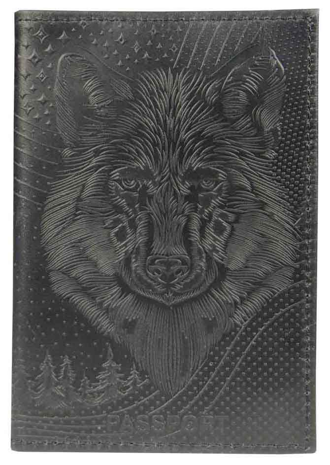 Цена: 126.00 руб. Обложка для паспорта из натуральной кожи, черный, сплошное тиснение по коже "Волк"
