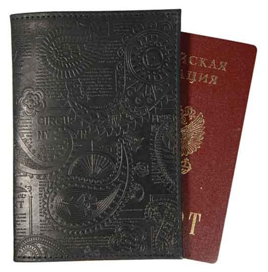 Цена: 126.00 руб. Обложка для паспорта из натуральной кожи, черный, сплошное тиснение по коже "Индийский орнамент"