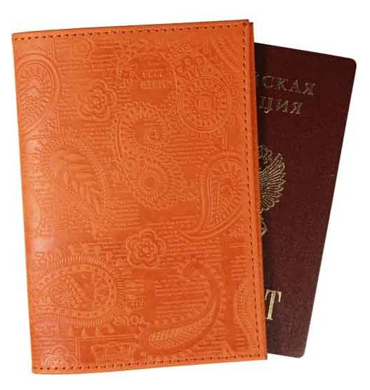 Цена: 152.60 руб. Обложка для паспорта из натуральной кожи, рыжий, сплошное блинтовое тиснение по коже "Индийский орнамент"