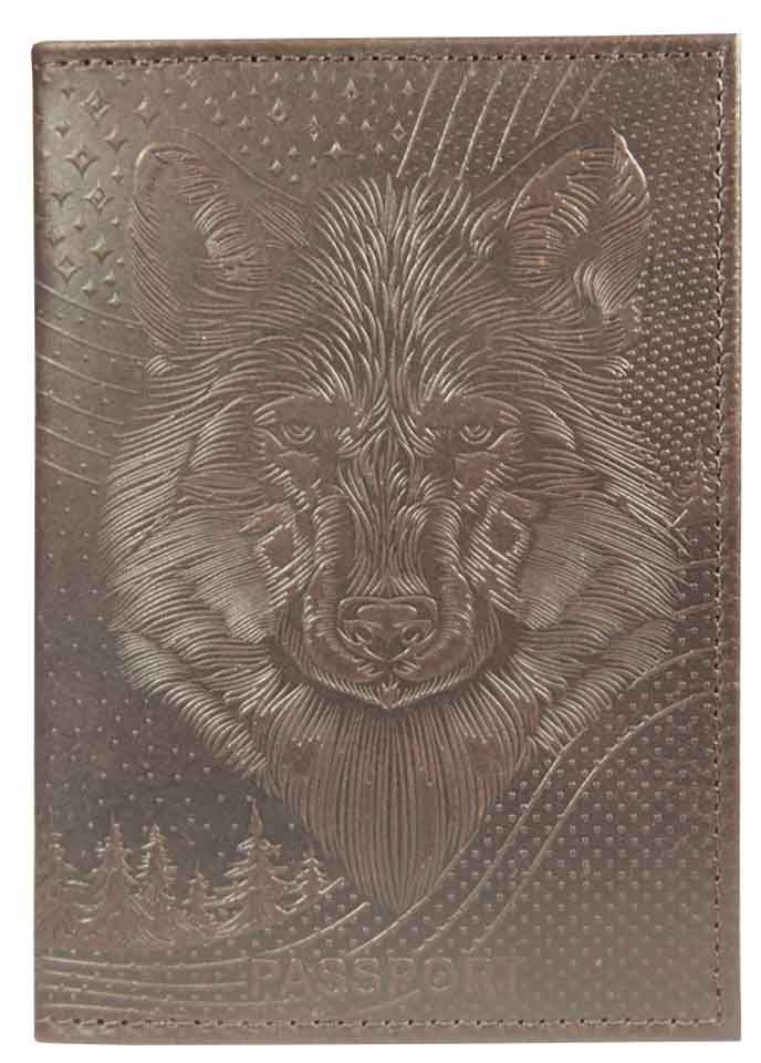 Цена: 152.60 руб. Обложка для паспорта из натуральной кожи, коричневый, сплошное тиснение по коже "Волк"