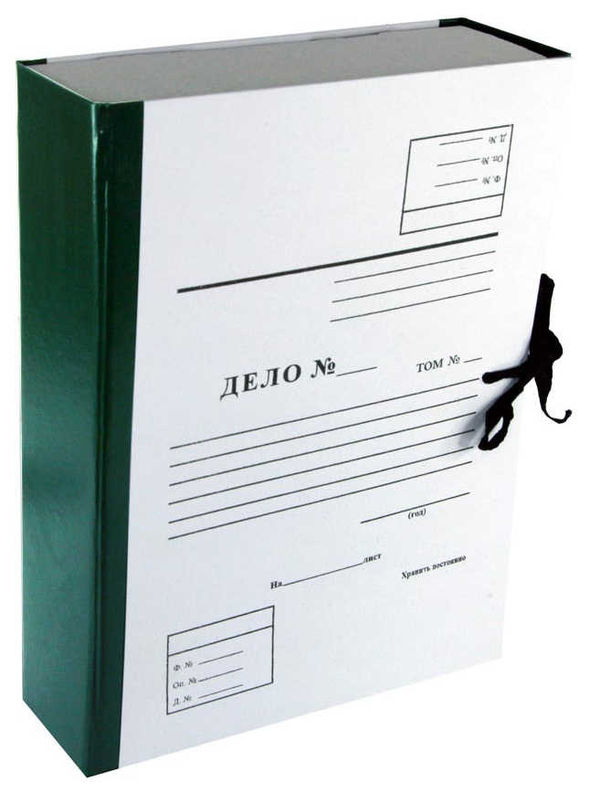 Цена: 184.52 руб. Архивный короб "Дело" А4, 80 мм, бумвинил, складывающийся, зеленый