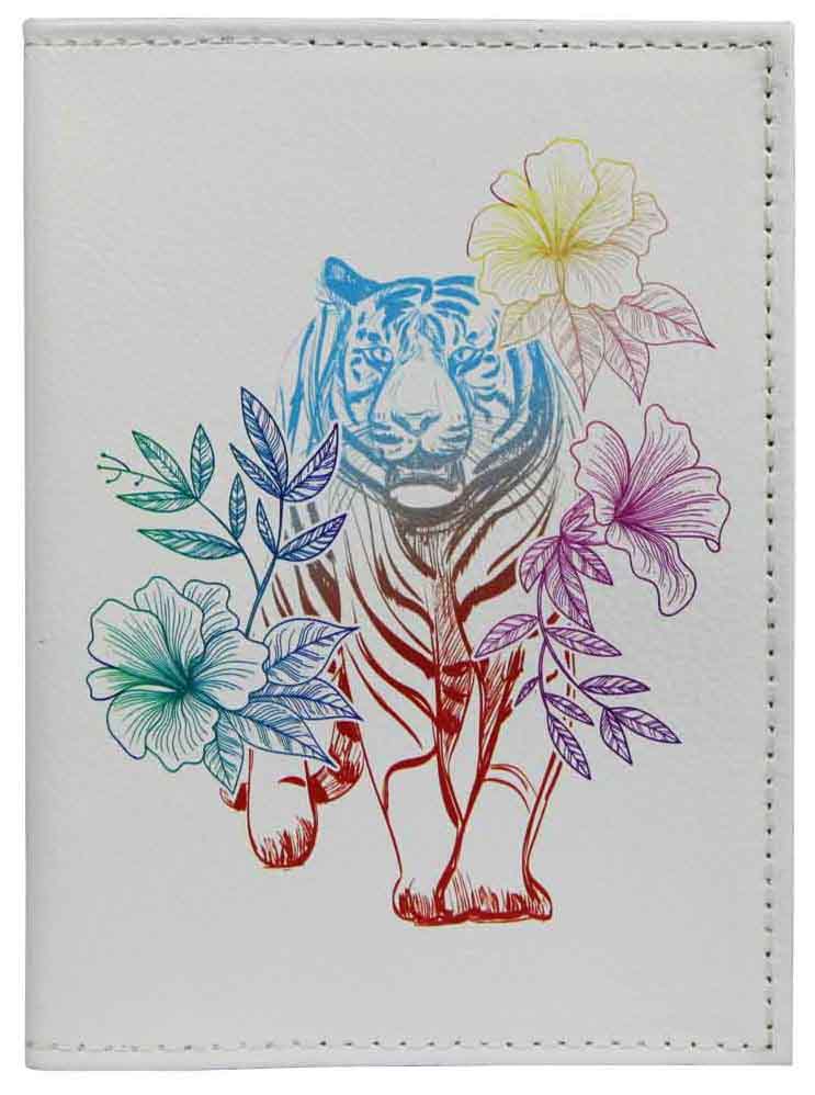 Цена: 252.00 руб. Обложка для паспорта из натуральной кожи, цветной рисунок по коже "Радужный тигр"