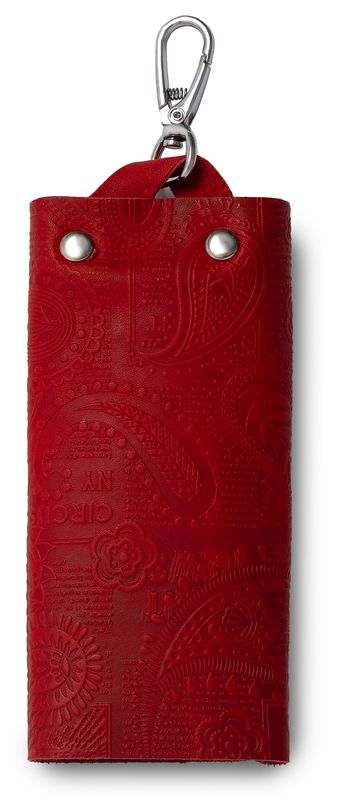 Цена: 182.00 руб. Ключница из натуральной кожи на кнопке, красная, тиснение "Индийский орнамент"