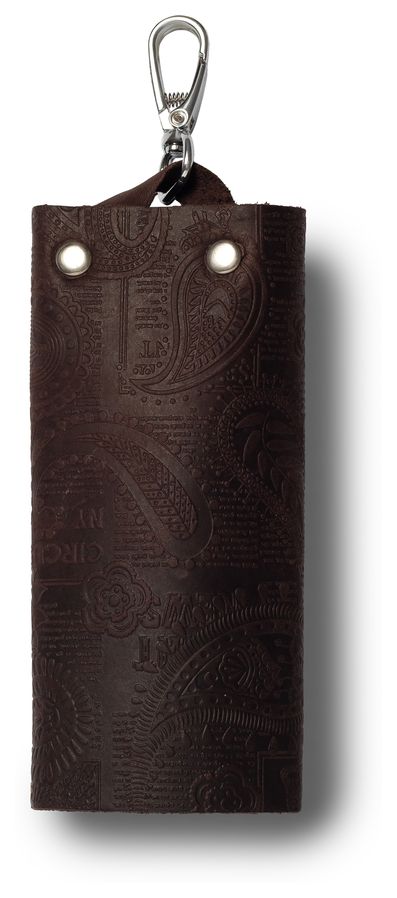 Цена: 182.00 руб. Ключница из натуральной кожи на кнопке, коричневая, тиснение "Индийский орнамент"