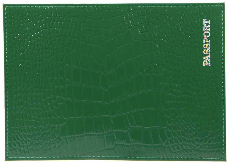 Цена: 168.00 руб. Обложка для паспорта из натуральной кожи Крокодил, зеленый, тисн.серебро "PASSPORT"