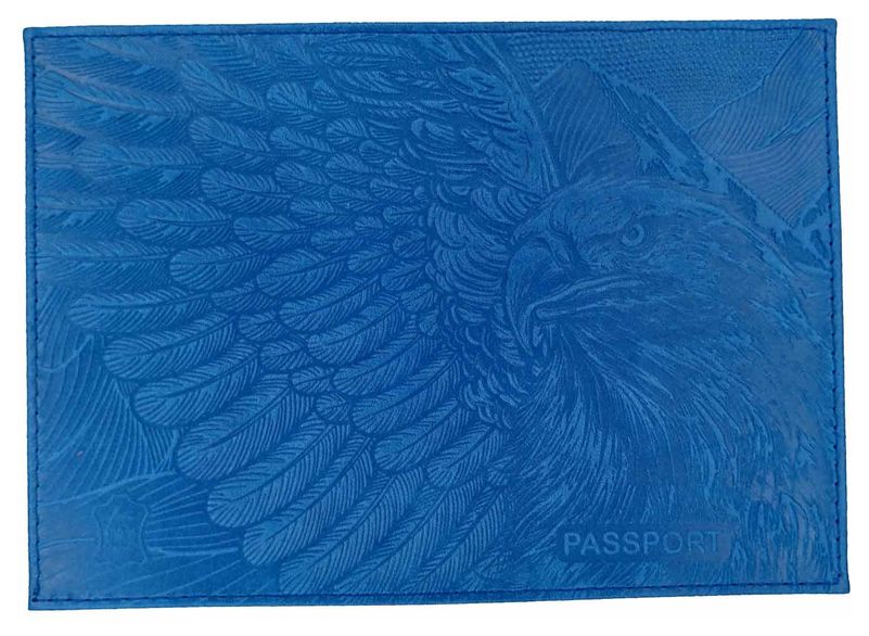 Цена: 152.60 руб. Обложка для паспорта из натуральной кожи, голубой, сплошное тиснение по коже "Орел"