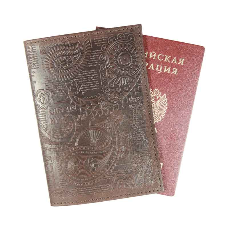 Цена: 152.60 руб. Обложка для паспорта из натуральной кожи, коричневый, сплошное блинтовое тиснение по коже "Индийский орнамент"