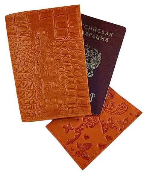 Цена: 152.60 руб. Обложка для паспорта из натуральной кожи, рыжий, сплошное тиснение по коже "Данди"