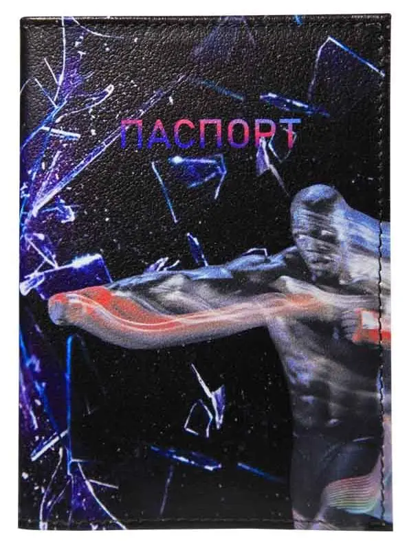 Обложка для паспорта из натуральной кожи, цветной рисунок по коже "Блики"