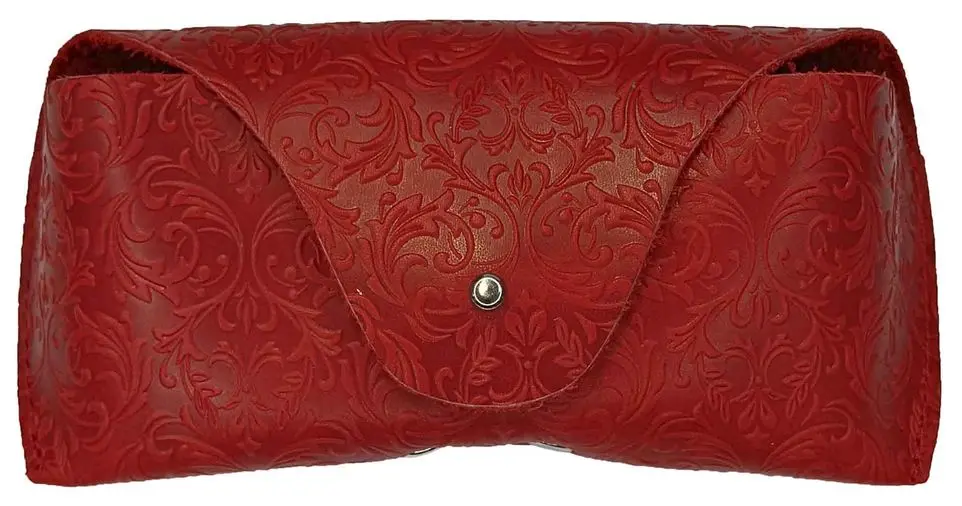 Чехол для очков из натуральной кожи 15,5x6 см, толщина 4 см, красный, тиснение по коже конгрев "Адажио"