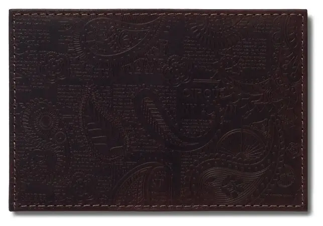 Визитница вертикальная 1 секц. (18 карманов) из натуральной кожи, коричневая, тиснение "Индийский орнамент"