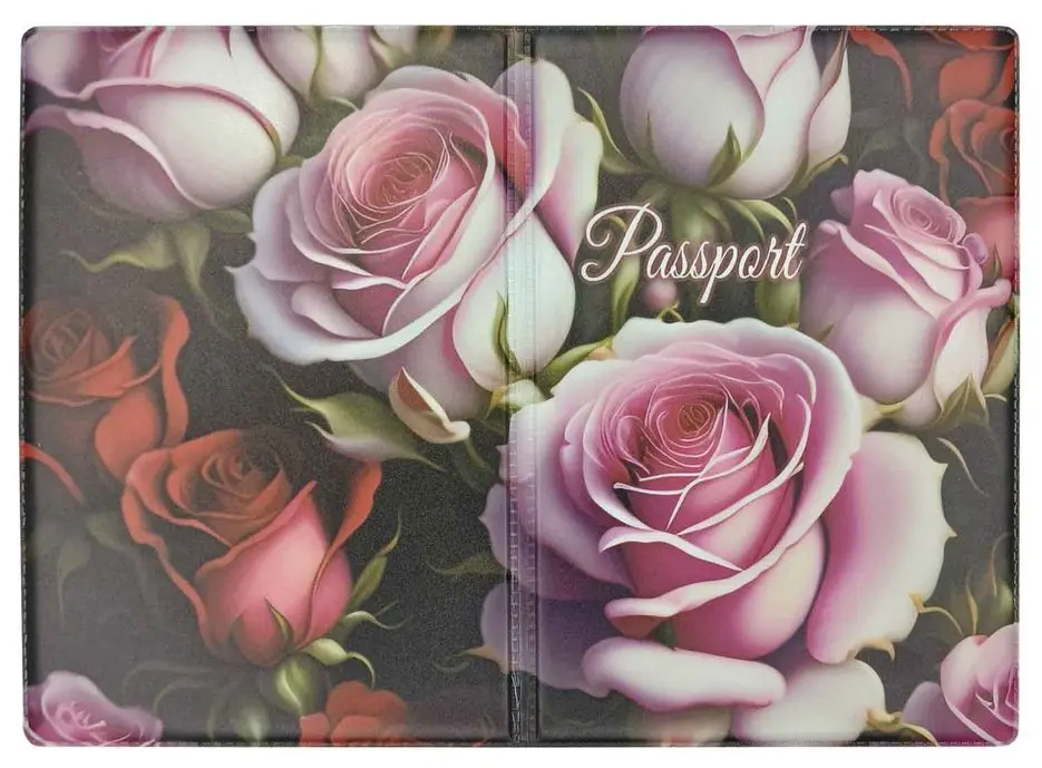 Обложка для паспорта, ПВХ матовый с печатью, принт "Пленительные розы" (PASSPORT)