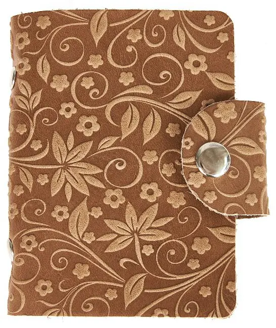 Визитница вертикальная 1 секц. (18 карманов) из натуральной кожи, на кнопке, бежевая, тиснение "Флаверс"