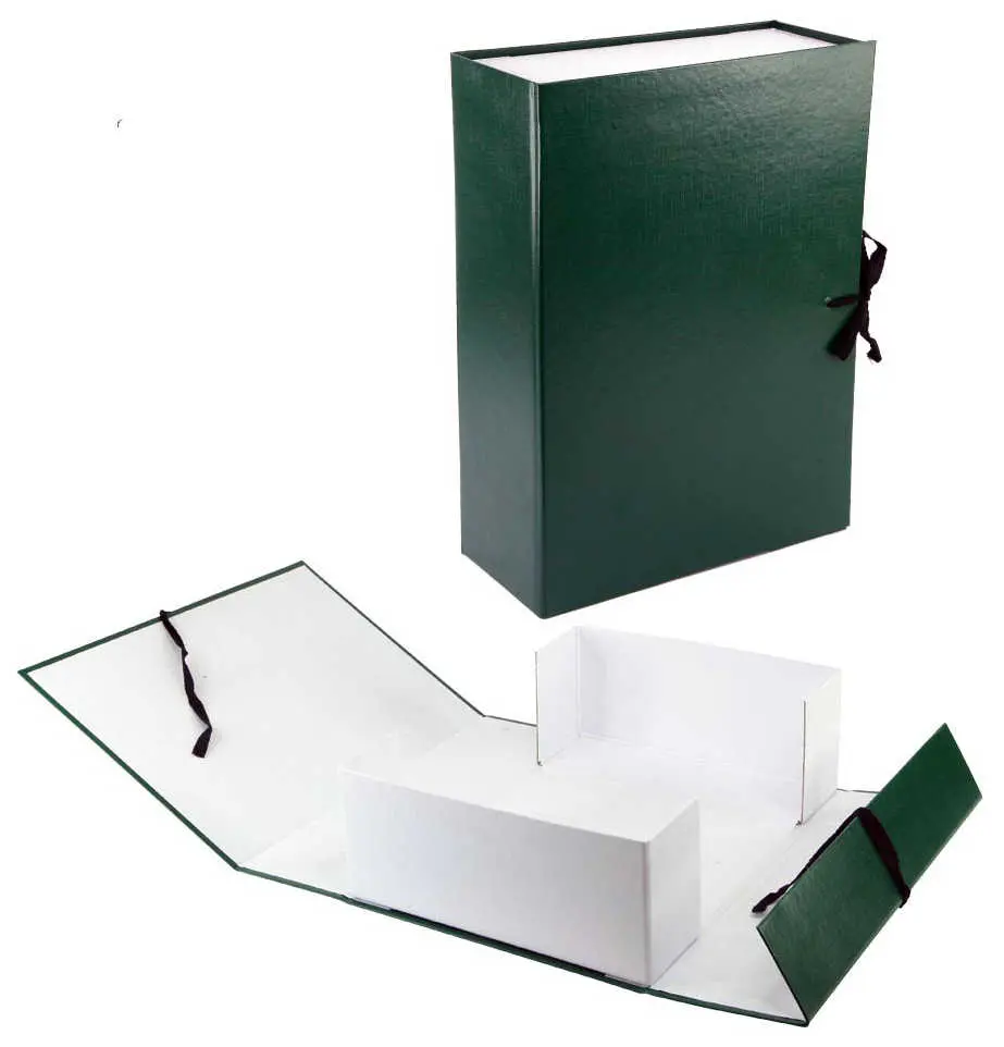 Архивный короб А4, 100 мм, бумвинил, не складывающийся, зеленый