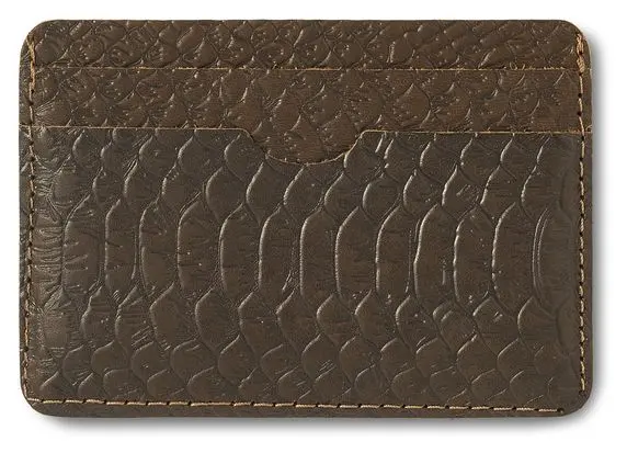 Картхолдер "Бетховен" из натуральной кожи, оливковый, пять отделений, тиснение "Питон"