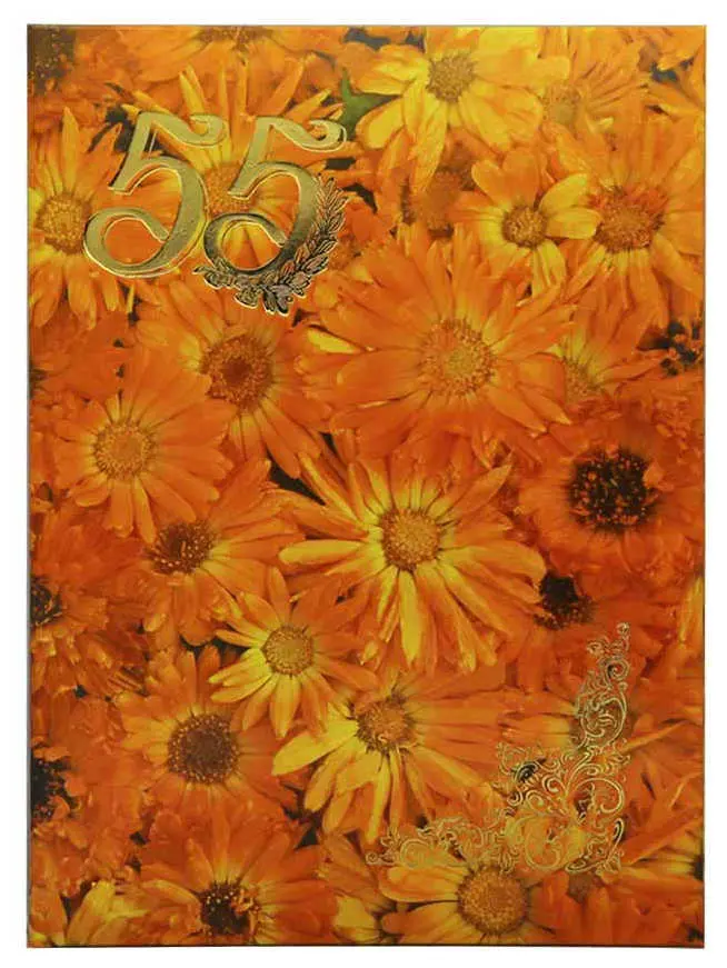 Папка адресная ламинированная А4 (пухлая) "55 лет" Оранжевые цветы