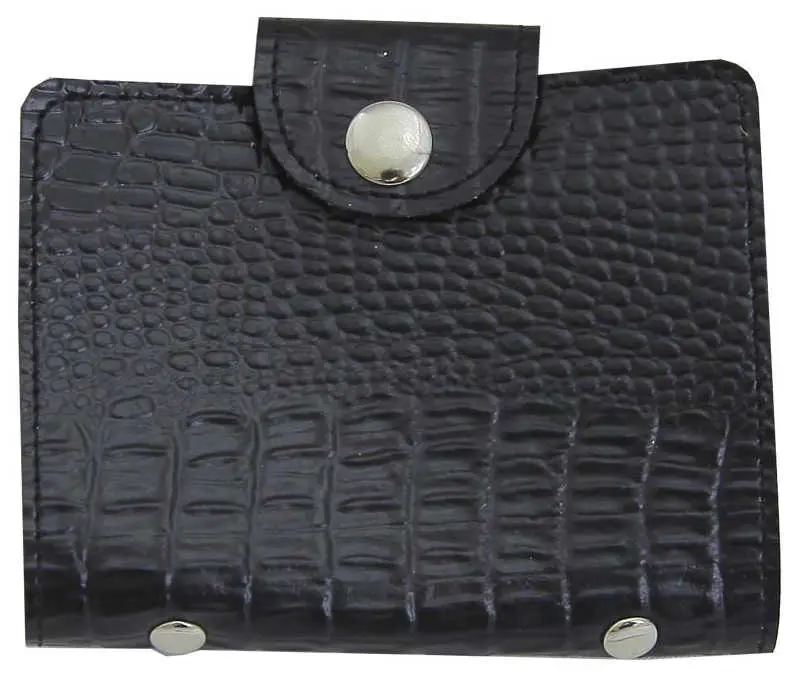 Визитница вертикальная на кнопке из искусственных материалов аллигатор черный