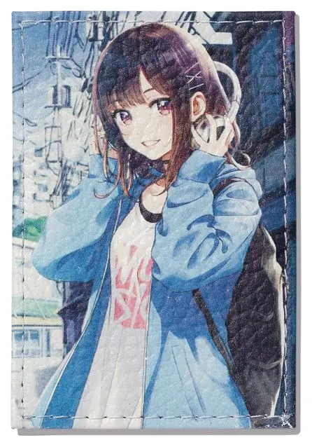 Обложка для проездного билета из натуральной кожи, цветной рисунок по коже "Улица"