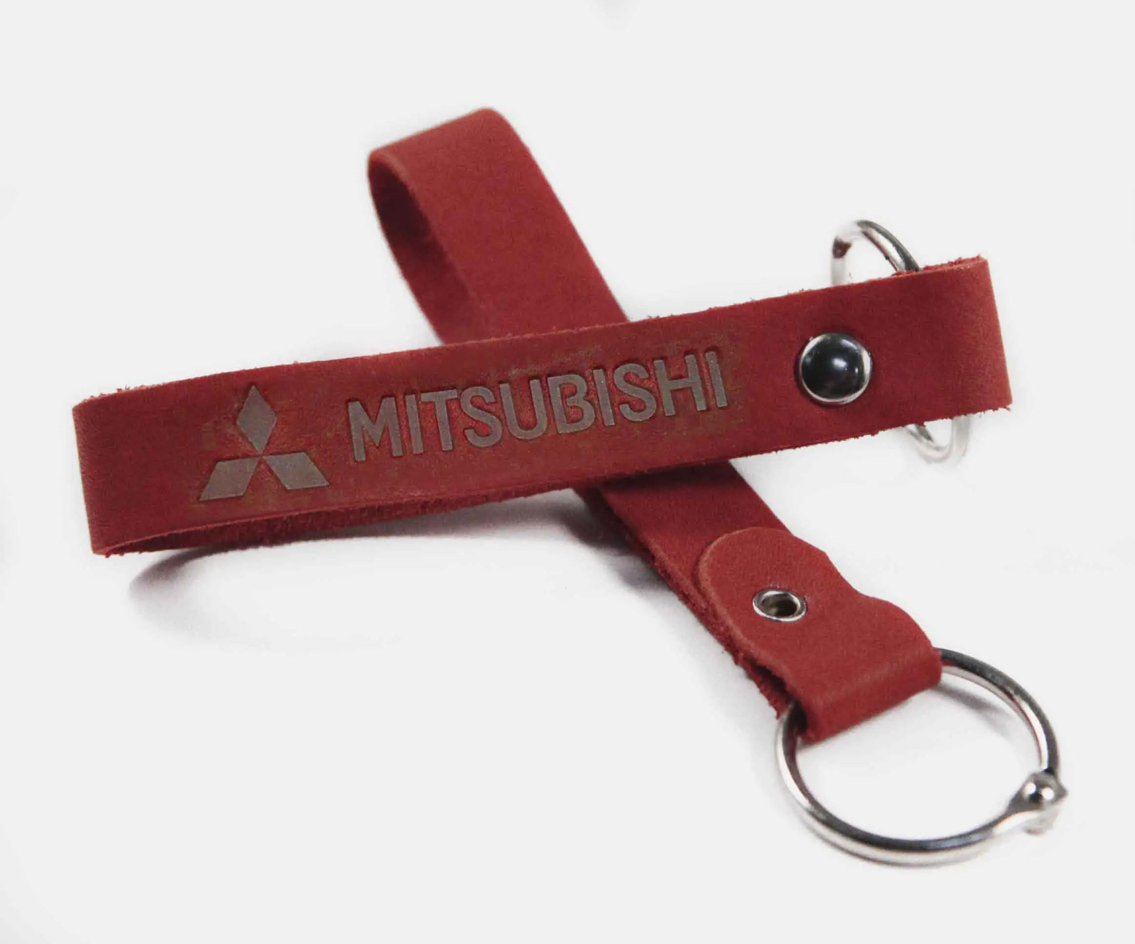 Брелок для ключей из натуральной кожи, красный, тиснение по коже конгрев "MITSUBISHI"