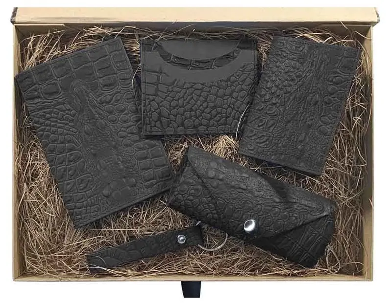 Подарочный набор "Бомонд" из натуральной кожи, черный, тиснение "Данди"