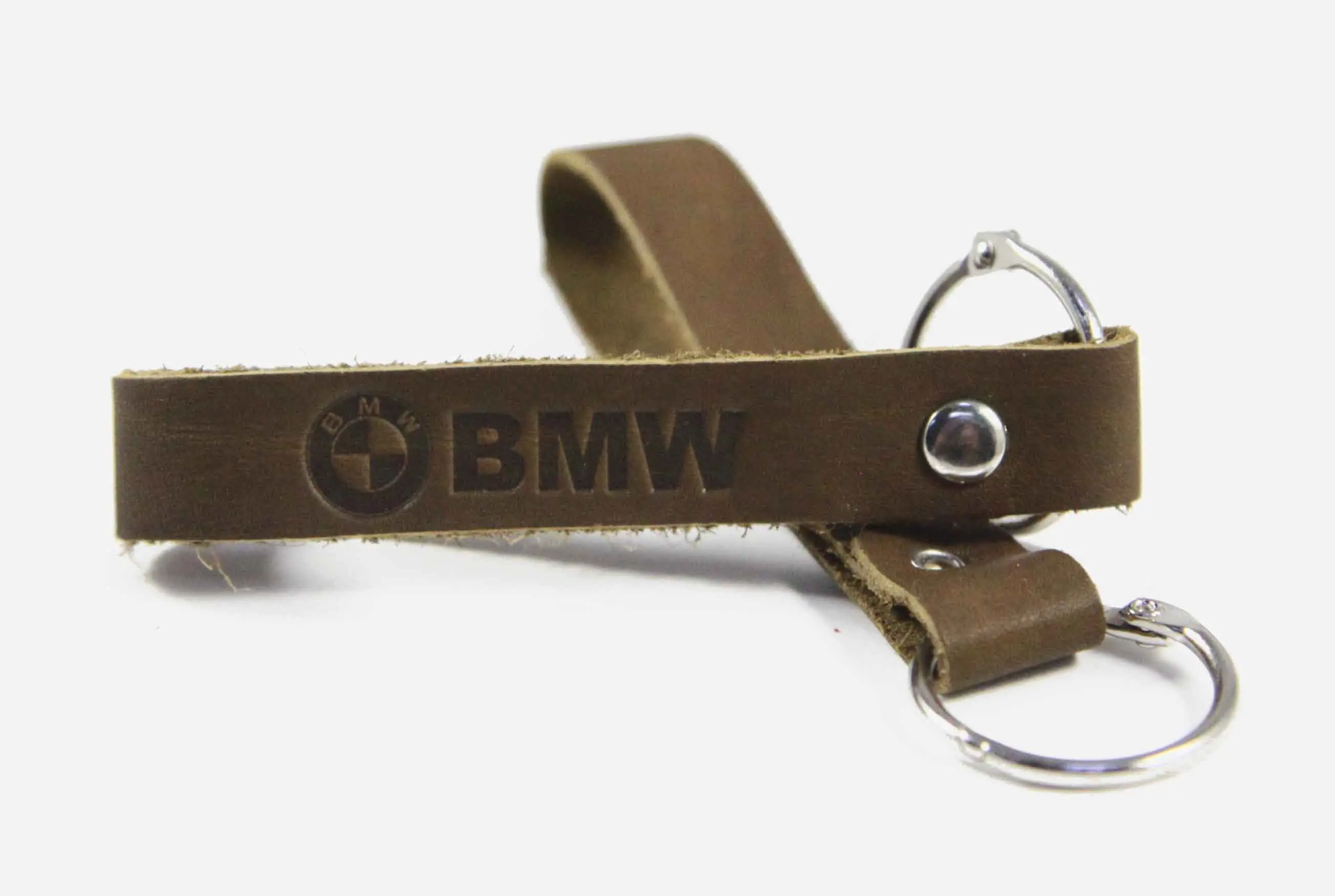 Брелок для ключей из натуральной кожи, оливковый, тиснение по коже конгрев "BMW"