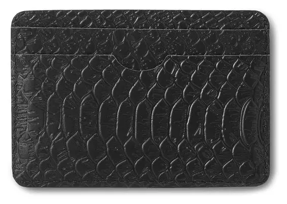 Картхолдер "Бетховен" из натуральной кожи, черный, пять отделений, тиснение "Питон"