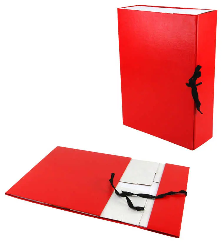 Архивный короб А4, 80 мм, бумвинил, складывающийся, красный