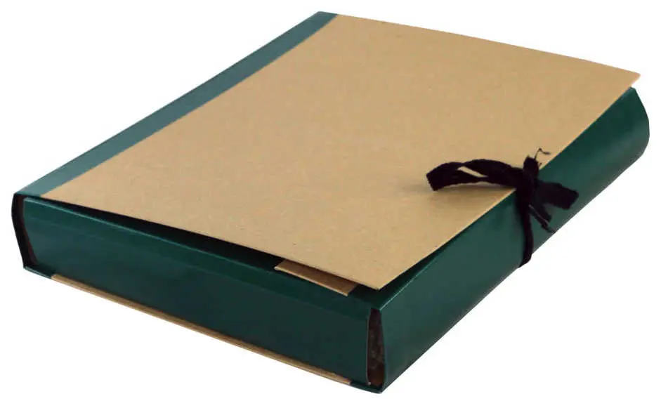 Архивная папка А4, 50 мм, крафт/бумвинил, 4 завязки, зеленая