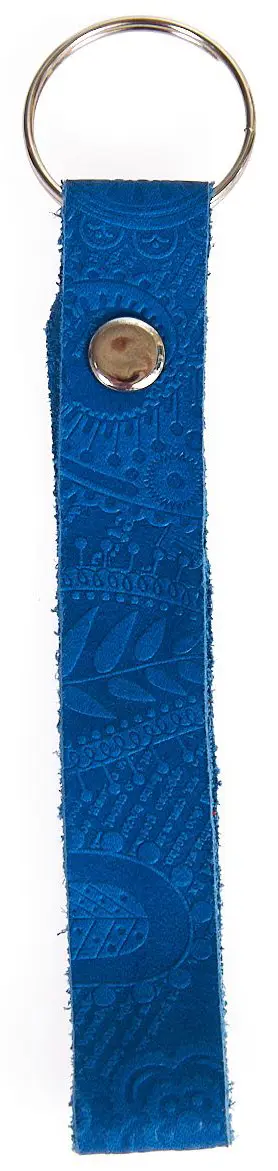 Брелок для ключей из натуральной кожи, голубой, тиснение по коже конгрев "Индийский орнамент"