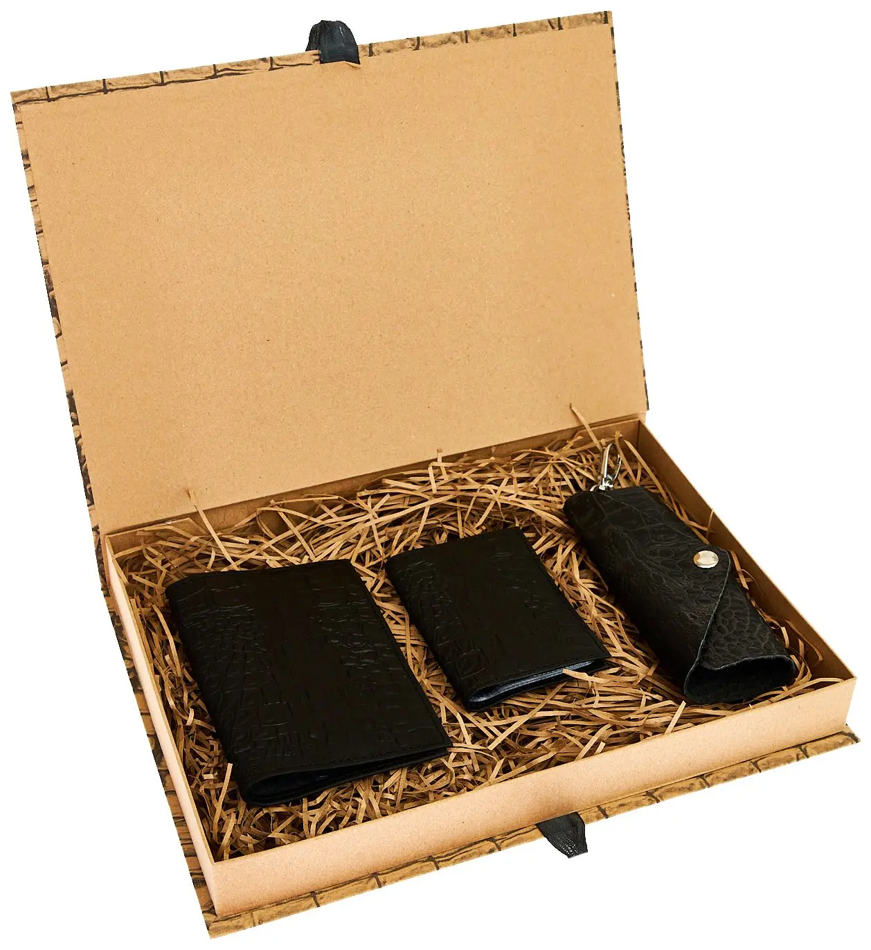 Подарочный набор "Классик" из натуральной кожи, черный, тиснение "Данди"