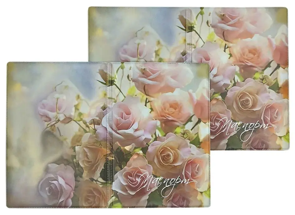 Обложка для паспорта, ПВХ матовый с печатью, принт "Утренняя роза"