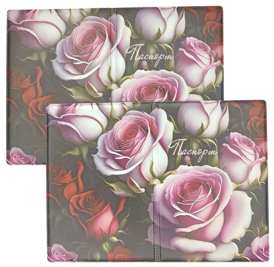 Обложка для паспорта, ПВХ матовый с печатью, принт "Пленительные розы"