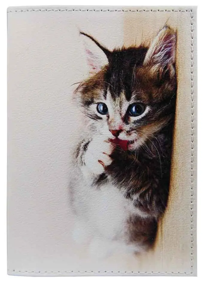 Обложка для паспорта из натуральной кожи, цветной рисунок по коже "Барсик"