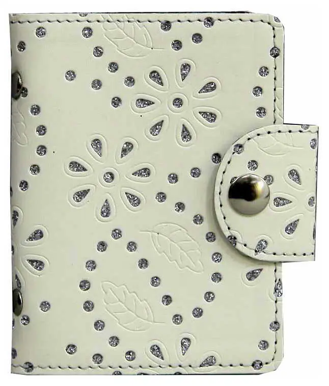 Визитница вертикальная на кнопке из искусственных материалов лепестки белые