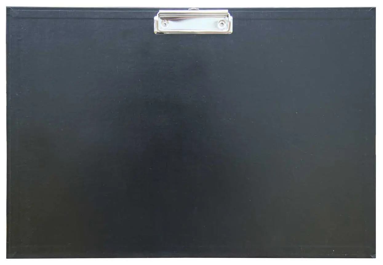 Папка-планшет без крышки, горизонтальный, бумвинил А3 с металлическим зажимом (с вытягивыющимся подвесом) черный